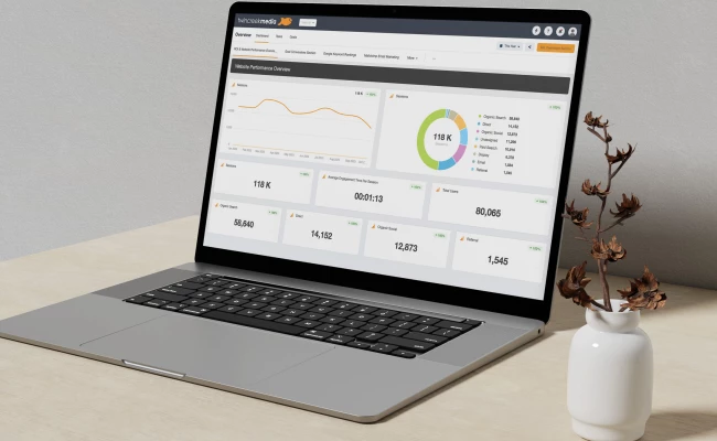Website statistics broken down by user behaviour and sources of traffic.